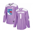 Youth Adidas New York Rangers #1 Eddie Giacomin Authentic Purple Fights Cancer Practice NHL Jersey