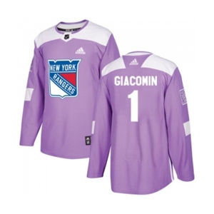 Youth Adidas New York Rangers #1 Eddie Giacomin Authentic Purple Fights Cancer Practice NHL Jersey