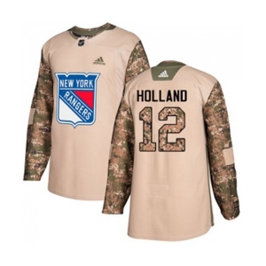 Youth Adidas New York Rangers #12 Peter Holland Authentic Camo Veterans Day Practice NHL Jersey