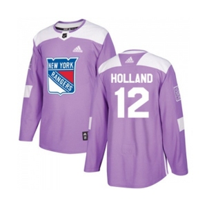 Youth Adidas New York Rangers #12 Peter Holland Authentic Purple Fights Cancer Practice NHL Jersey