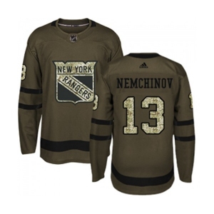 Youth Adidas New York Rangers #13 Sergei Nemchinov Authentic Green Salute to Service NHL Jersey