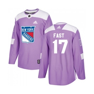 Youth Adidas New York Rangers #17 Jesper Fast Authentic Purple Fights Cancer Practice NHL Jersey