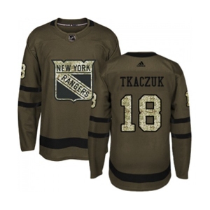 Youth Adidas New York Rangers #18 Walt Tkaczuk Authentic Green Salute to Service NHL Jersey