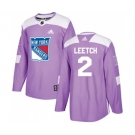 Youth Adidas New York Rangers #2 Brian Leetch Authentic Purple Fights Cancer Practice NHL Jersey