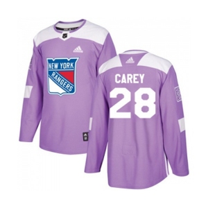 Youth Adidas New York Rangers #28 Paul Carey Authentic Purple Fights Cancer Practice NHL Jersey