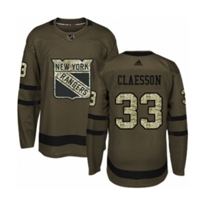 Youth Adidas New York Rangers #33 Fredrik Claesson Authentic Green Salute to Service NHL Jersey