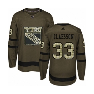 Youth Adidas New York Rangers #33 Fredrik Claesson Premier Green Salute to Service NHL Jersey