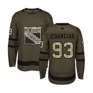 Youth Adidas New York Rangers #93 Mika Zibanejad Authentic Green Salute to Service NHL Jersey
