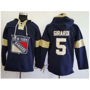 Men's New York Rangers #5 Dan Girardi Navy Blue Pullover Hoodie Stitched NHL Jersey