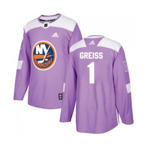 Adidas New York Islanders #1 Thomas Greiss Authentic Purple Fights Cancer Practice NHL Jersey