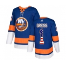 Adidas New York Islanders #1 Thomas Greiss Authentic Royal Blue USA Flag Fashion NHL Jersey