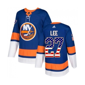 Adidas New York Islanders #27 Anders Lee Authentic Royal Blue USA Flag Fashion NHL Jersey