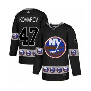 Adidas New York Islanders #47 Leo Komarov Authentic Black Team Logo Fashion NHL Jersey