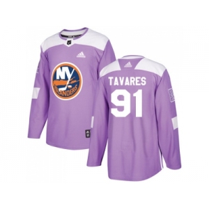 Men Adidas New York Islanders #91 John Tavares Purple Authentic Fights Cancer Stitched NHL Jersey