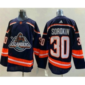 Men's New York Islanders #30 Ilya Sorokin Navy 2022 Reverse Retro Stitched Jersey