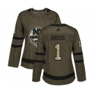 Women Adidas New York Islanders #1 Thomas Greiss Authentic Green Salute to Service NHL Jersey