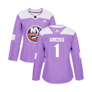 Women Adidas New York Islanders #1 Thomas Greiss Authentic Purple Fights Cancer Practice NHL Jersey
