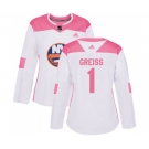 Women Adidas New York Islanders #1 Thomas Greiss Authentic White Pink Fashion NHL Jersey