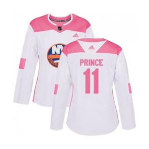 Women Adidas New York Islanders #11 Shane Prince Authentic White Pink Fashion NHL Jersey