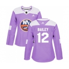 Women Adidas New York Islanders #12 Josh Bailey Authentic Purple Fights Cancer Practice NHL Jersey