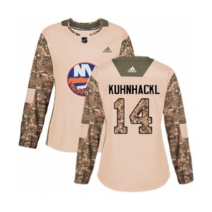 Women Adidas New York Islanders #14 Tom Kuhnhackl Authentic Camo Veterans Day Practice NHL Jersey