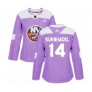 Women Adidas New York Islanders #14 Tom Kuhnhackl Authentic Purple Fights Cancer Practice NHL Jersey