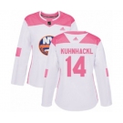 Women Adidas New York Islanders #14 Tom Kuhnhackl Authentic White Pink Fashion NHL Jersey