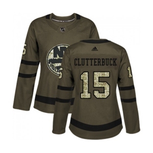 Women Adidas New York Islanders #15 Cal Clutterbuck Authentic Green Salute to Service NHL Jersey