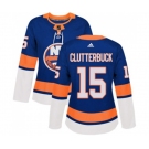 Women Adidas New York Islanders #15 Cal Clutterbuck Premier Royal Blue Home NHL Jersey