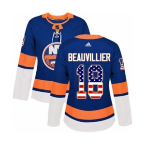 Women Adidas New York Islanders #18 Anthony Beauvillier Authentic Royal Blue USA Flag Fashion NHL Jersey