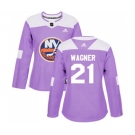 Women Adidas New York Islanders #21 Chris Wagner Authentic Purple Fights Cancer Practice NHL Jersey