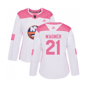 Women Adidas New York Islanders #21 Chris Wagner Authentic White Pink Fashion NHL Jersey