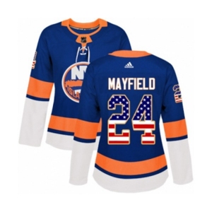 Women Adidas New York Islanders #24 Scott Mayfield Authentic Royal Blue USA Flag Fashion NHL Jersey