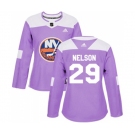 Women Adidas New York Islanders #29 Brock Nelson Authentic Purple Fights Cancer Practice NHL Jersey