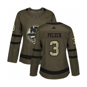 Women Adidas New York Islanders #3 Adam Pelech Authentic Green Salute to Service NHL Jersey