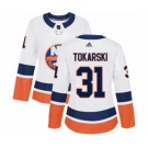 Women Adidas New York Islanders #31 Dustin Tokarski Authentic White Away NHL Jersey