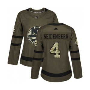 Women Adidas New York Islanders #4 Dennis Seidenberg Authentic Green Salute to Service NHL Jersey