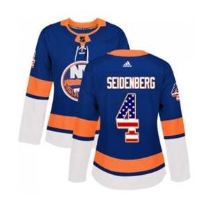Women Adidas New York Islanders #4 Dennis Seidenberg Authentic Royal Blue USA Flag Fashion NHL Jersey
