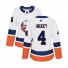 Women Adidas New York Islanders #4 Thomas Hickey Authentic White Away NHL Jersey