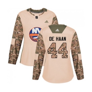 Women Adidas New York Islanders #44 Calvin de Haan Authentic Camo Veterans Day Practice NHL Jersey