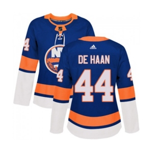 Women Adidas New York Islanders #44 Calvin de Haan Authentic Royal Blue Home NHL Jersey