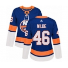 Women Adidas New York Islanders #46 Bode Wilde Authentic Royal Blue Home NHL Jersey