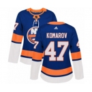 Women Adidas New York Islanders #47 Leo Komarov Authentic Royal Blue Home NHL Jersey