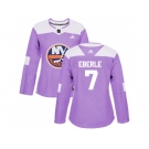 Women Adidas New York Islanders #7 Jordan Eberle Purple Authentic Fights Cancer Stitched NHL Jersey