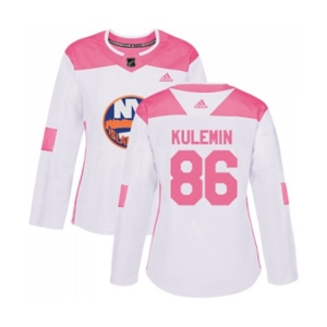 Women Adidas New York Islanders #86 Nikolay Kulemin Authentic White Pink Fashion NHL Jersey