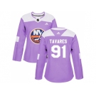 Women Adidas New York Islanders #91 John Tavares Purple Authentic Fights Cancer Stitched NHL Jersey