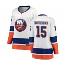 Women New York Islanders #15 Cal Clutterbuck Fanatics Branded White Away Breakaway NHL Jersey