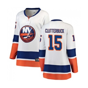 Women New York Islanders #15 Cal Clutterbuck Fanatics Branded White Away Breakaway NHL Jersey