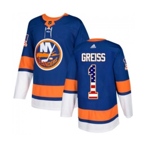 Youth Adidas New York Islanders #1 Thomas Greiss Authentic Royal Blue USA Flag Fashion NHL Jersey