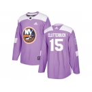 Youth Adidas New York Islanders #15 Cal Clutterbuck Purple Authentic Fights Cancer Stitched NHL Jersey